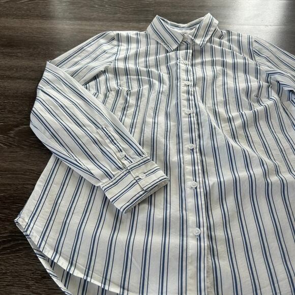 NWOT Nine West Striped Button Down Shirt Small Blue Long Sleeve Classic Work Top - Picture 4 of 12